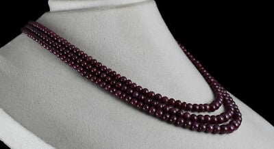 Certified Natural Red Ruby Beads 3 Line 414 Ct Fashion Necklace For Women