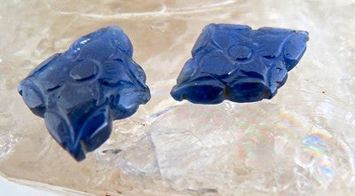 Certified Natural Blue Sapphire Carved Flower Gemstone 12x18mm Earring 10.74ct