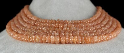 Natural Orange Quartz 940 Ct Beaded Necklace Carved Flower Gemstone Strings
