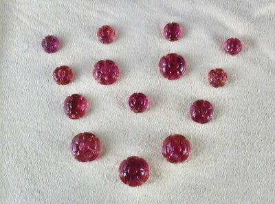 Certified Natural Pink Tourmaline Carved Flower 14 Pcs 59.30 Ct Necklace Set