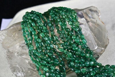 Luxury Antique Emerald Necklace 11 L 442 Ct Certified Natural Gemstone Beads