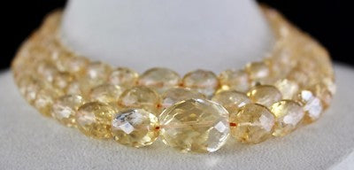 Natural Yellow Citrine 731 Ct Oval Faceted Gemstone Fine Bead Necklace