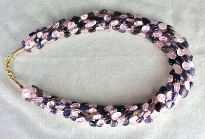 Natural Rose Quartz Iolite Beads 8 Line 792 Ct Fashion Necklace For Women
