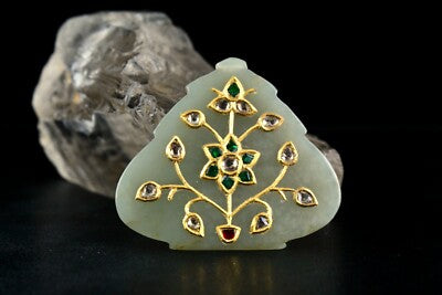 Unique Natural Old Jade 101ct Pendant Natural Diamond Emerald 22k Gold Certified