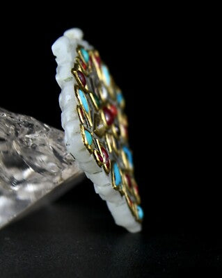 Certified Antique Persian Jade 127ct Natural Diamond 22k Gold Navratan Pendant