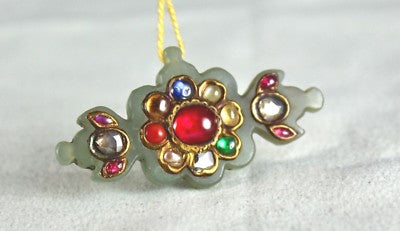 Certified Old Estate Jade 42ct Pendant Brooch Natural Diamond & Stone 22k Gold