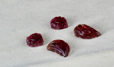 Natural Pink Tourmaline 20.59ct Carved Gemstones For Earrings Set 4 Pcs