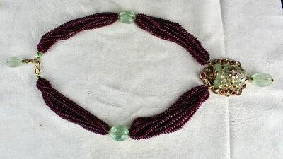 Certified Natural Emerald 10ct Ruby Beads 18k Gold Diamond Jadau Necklace