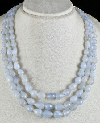 Certified Natural Blue Chalcedony 716 Ct Teardrop Necklace Sterling Silver 3 L