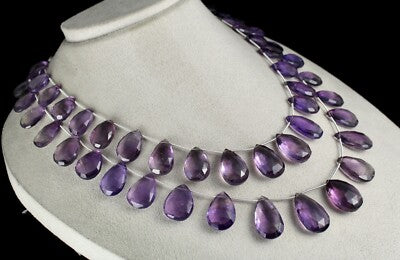 Certified Natural Amethyst Tear Drop Beads Necklace 783ct 24mm 755 Carats