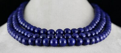 Certified Natural Blue Lapis Lazuli 11mm 1349ct 3line Beads Necklace