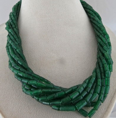 Natural Green Quartz 690 Carats Aventurine Beads 11 Line Gemstone Necklace