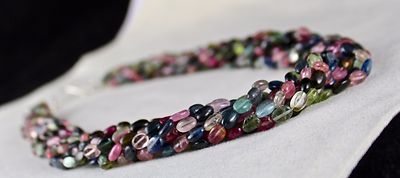 Certified Natural Multi Tourmaline 630 Ct Sterling Silver Long Beaded Necklace
