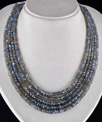 Natural Labradorite Faceted Round Bead Necklace 469 Carats Gemstone 5 Line