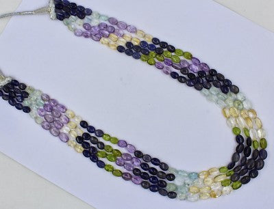 Iolite 4ct Peridot Aquamarine Citrine Amethyst Cabochon Beads Necklace