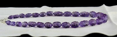 Certified Antique Natural Amethyst 332ct Carved Sterling Silver Long Necklace