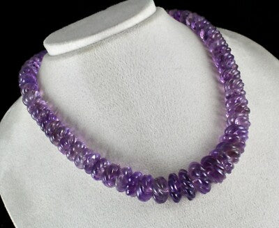 Certified Natural Amethyst 703 Ct Beads Round Sterling Silver Vintage Necklace
