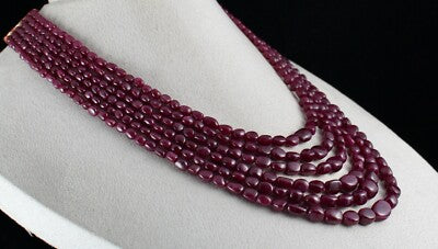 Certified Natural Untreated Ruby 782 Ct Tumble Long Beads Ladies Necklace