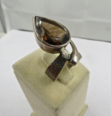 Natural Smokey Quartz 10ct Pear Cut Sterling Silver Antique Handmade Ring