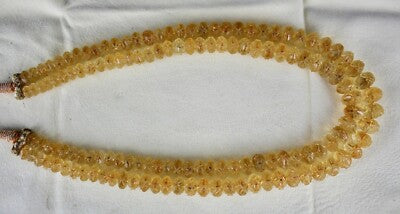 Certified Vintage Natural Citrine 514 Ct Carved Bead Necklace For Women