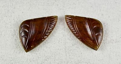 Certified Natural Honey Brown Tourmaline Carved 39.35 Ct Gemstone Earring Pair