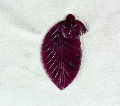 Natural Untreated Ruby 55 Ct Carved Flat Leaf Red Gemstone Pendant For Women