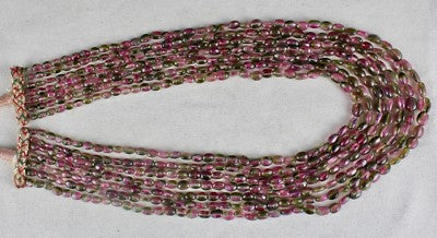 Certified Natural Bi Colors Tourmaline 456 Ct Beads Cabochon Gem Necklace