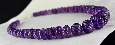 Certified Amethyst 1315ct Carved Melon Necklace Natural Gemstone Sterling Silver