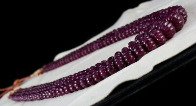 Certified Vintage Natural Ruby Beads Carved Melon Necklace 1378 Ct 3 L