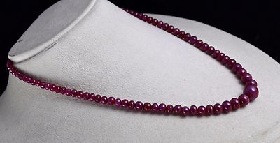 Certified Natural Ruby Necklace Round Beads 216 Ct Sterling Silver Clasp