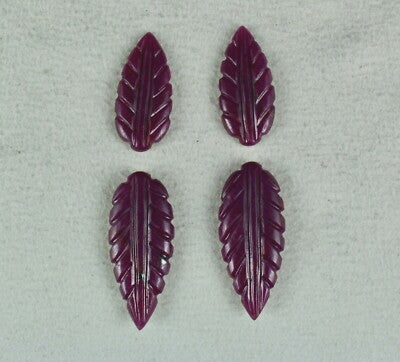 Natural Untreated Ruby 55 Ct Carved Leaves 4 Pc Loose Gemstone Earring