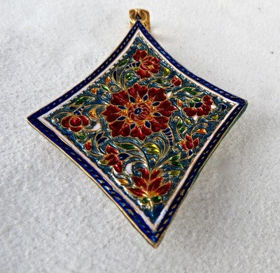 Certified Ethnic Jadau Natural Diamond 122.5ct Kundan Meena 22k Gold Pendant