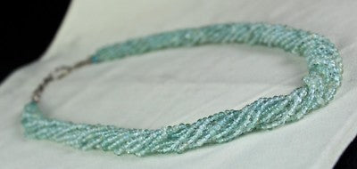 Natural Blue Aquamarine 380 Ct Round Beaded Sterling Silver Necklace