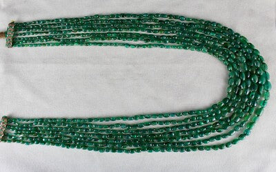 Certified Vintage Natural Emerald 471 Ct Green Gemstone Long Beads Necklace