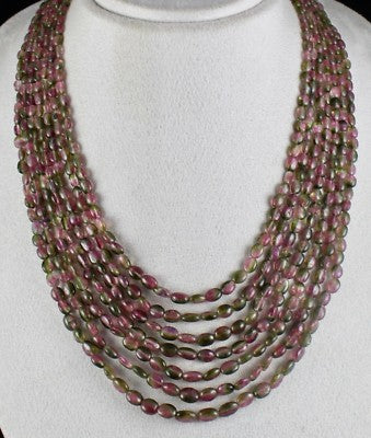 Certified Natural Bi Colors Tourmaline 456 Ct Beads Cabochon Gem Necklace