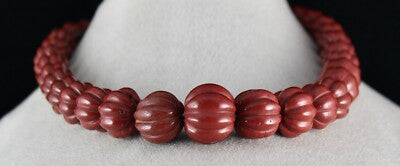 Red Jasper Melon Beads 22mm 882 Ct Sterling Silver Fashion Necklace