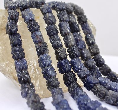 Natural Blue Jade Carved Square Beads Necklace 652 Ct 3 Line Gemstone Fashion