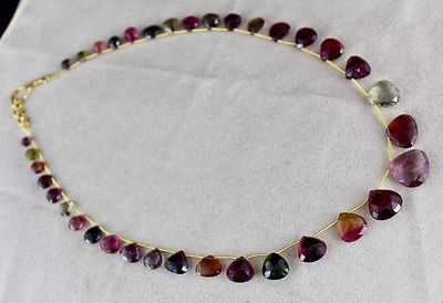 Certified Multi Watermelon Tourmaline 189 Ct Heart Tear Drops Gemstone Necklace