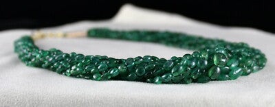 Certified Natural Emerald Bead Cabochon 486 Ct Gemstone Necklace For Women