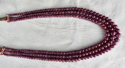 Certified Natural Ruby 444 Ct Beads Round 3 Line Gemstone Beaded Necklace