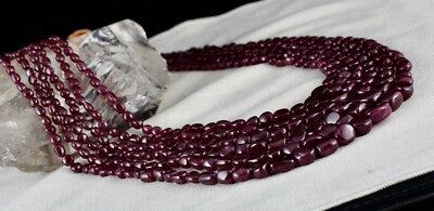Certified Natural Untreated Ruby 782 Ct Tumble Long Beads Ladies Necklace
