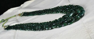 Certified 359 Ct Old Mines Emerald Beads 5 Line Nugget Necklace