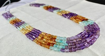 Natural Aquamarine 471ct Peridot Citrine Amethyst Square Bead Necklace