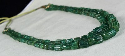 Certified Natural Emerald Carved Beads Necklace 465 Ct Vintage 17mm 2l For Women