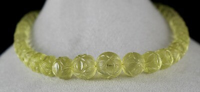 Certified Natural Lemon Quartz 496ct Carved Semi Precious Gemstone Necklace