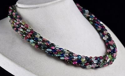 Certified Natural Multi Tourmaline 630 Ct Sterling Silver Long Beaded Necklace