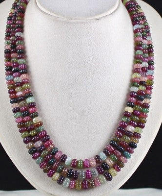 Certified Natural Vintage 737ct Multi Tourmaline Melon Engraved Beaded Necklace
