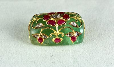 Certified Mughal Colombian Emerald 218ct Ruby Natural Diamond 22k Gold