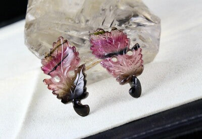 Certified Natural Watermelon Tourmaline Carved Pair 55.67 Ct Earrings 39x20mm