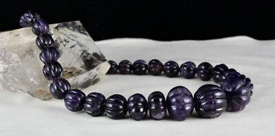 Natural Amethyst Carved Melon Bead 23mm 810ct Sterling Silver Gemstone Necklace